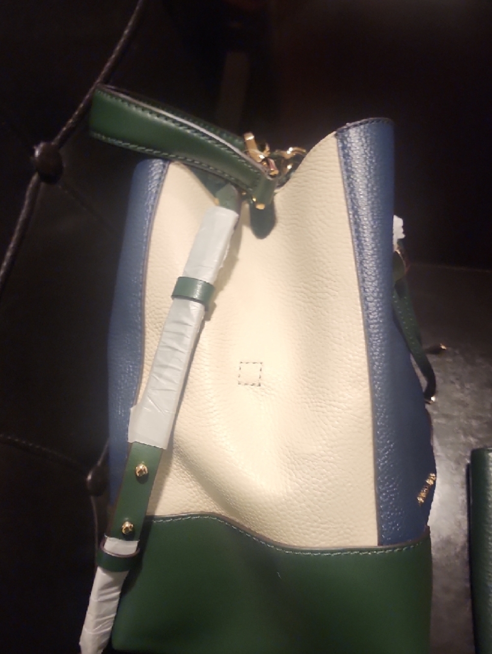 Michael Kors Navy and Green Leather Bucket Crossbody Bag - Picture 5 of 10